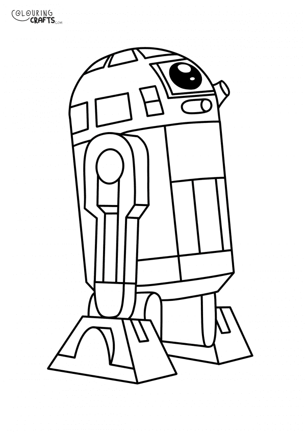 A drawing of R2-D2 from Star Wars with a plain background to print and colour for free.