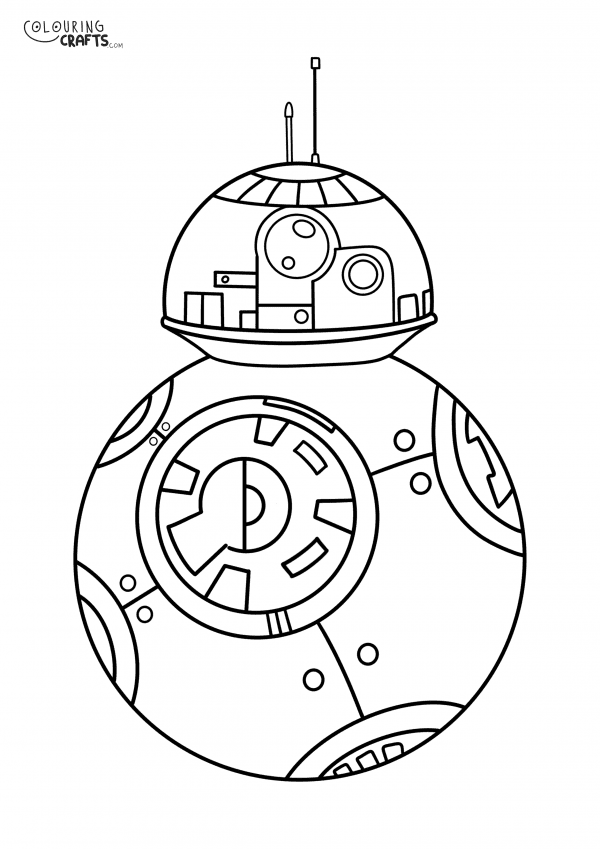 A drawing of Bb8 from Star Wars with a plain background to print and colour for free.