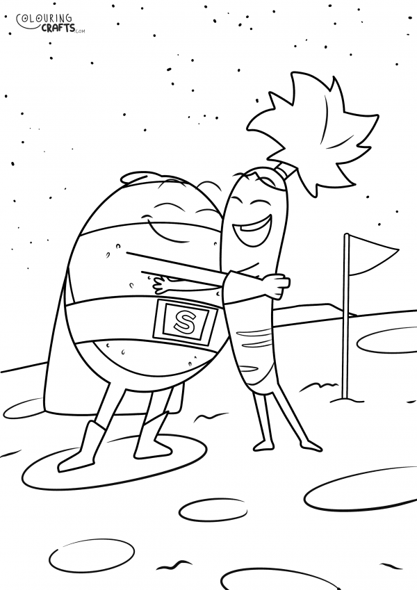 A drawing of Supertato And Carrot from Supertato with a plain background to print and colour for free.