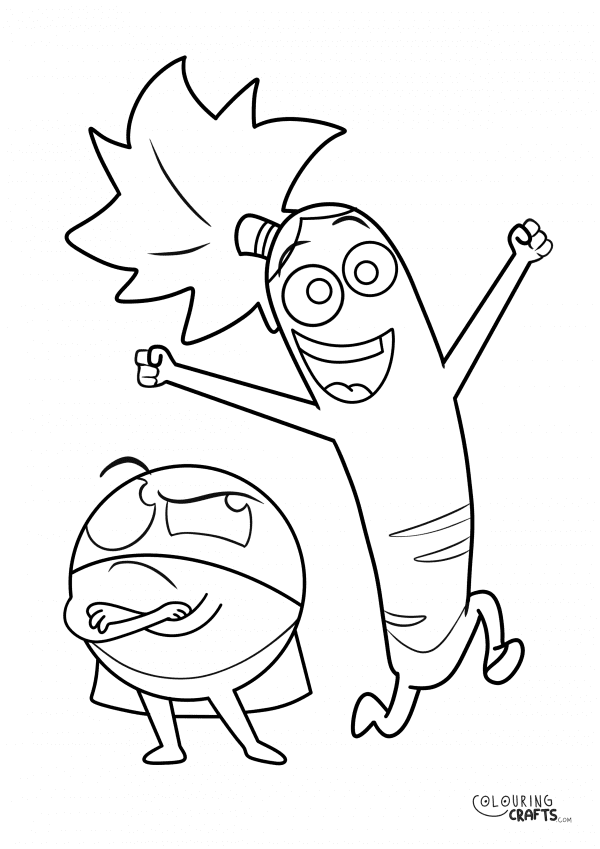 A drawing of Evil Pea And Carrot from Supertato with a plain background to print and colour for free.