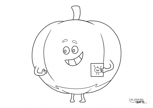 A drawing of Pumpkin from Supertato with a plain background to print and colour for free.