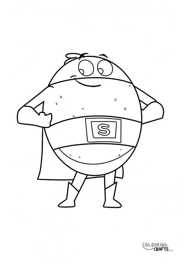 A drawing of Supertato from Supertato with a plain background to print and colour for free.