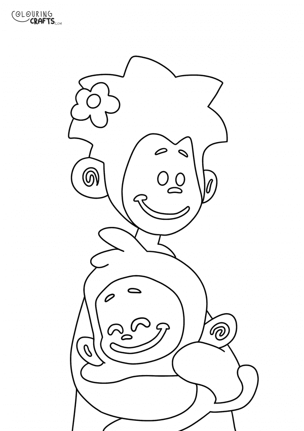 A drawing of Tee And Mo Cuddling from Tee And Mo with a plain background to print and colour for free.