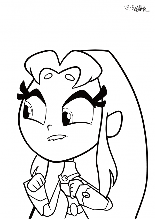A drawing of Starfire from Teen Titans Go with a plain background to print and colour for free.