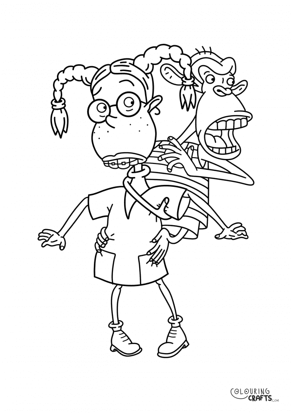 A drawing of Eliza And Darwin from The Wild Thornberrys with a plain background to print and colour for free.