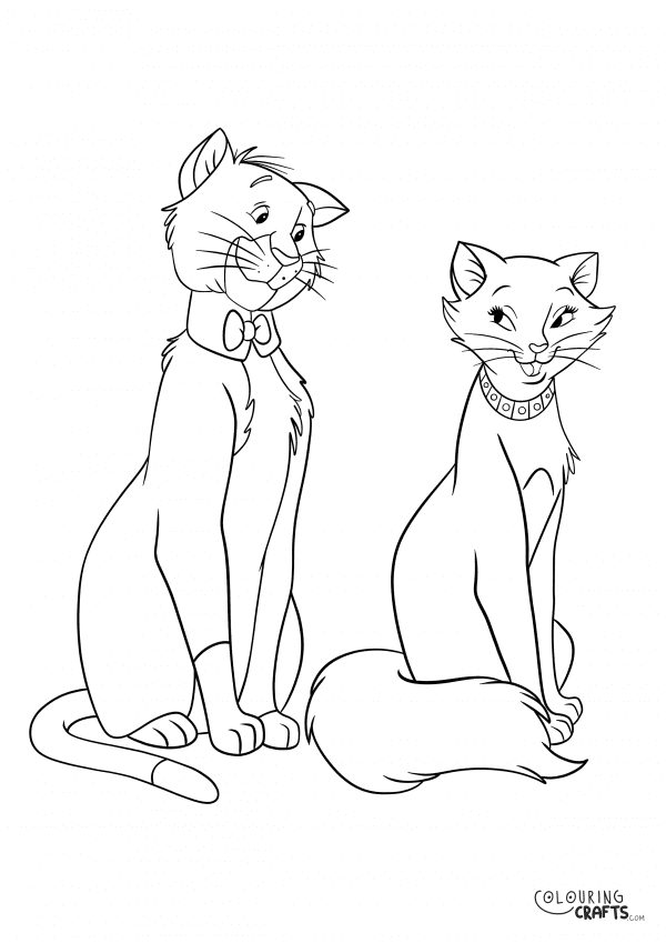 A drawing Of Thomas And Duchess from Aristocats with a plain background to print and colour for free.