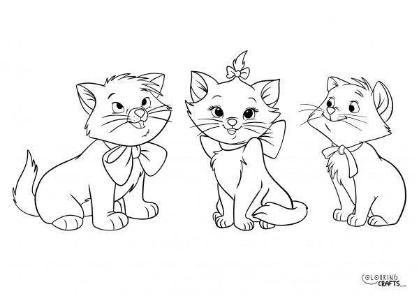 A drawing Of Toulouse, Marie And Berlioz from Aristocats with a plain background to print and colour for free.
