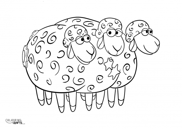 A drawing of Bo Peeps Sheep from Toy Story with a plain background to print and colour for free.