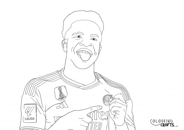 A drawing of the Footballer Vinicius Jr from Real Madrid with a plain background to print and colour for free.